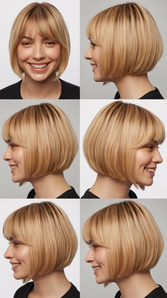 Blunt Cut with Blunt Bangs and Internal Layers