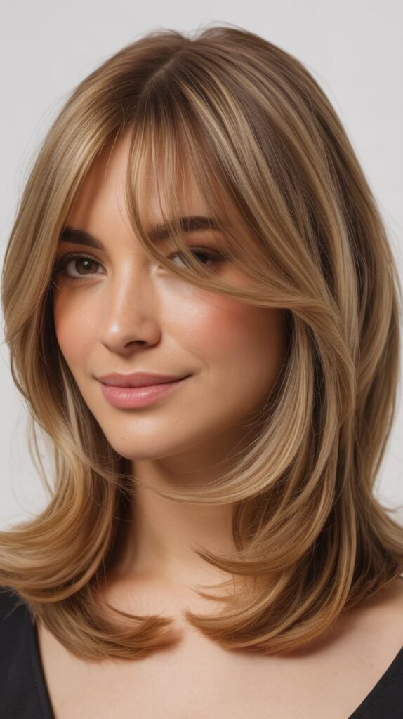 Classic Curtain Bangs with Layered Lob