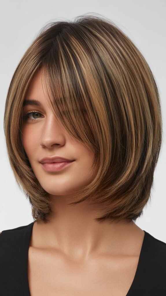 Stacked Lob With Curtain Bangs