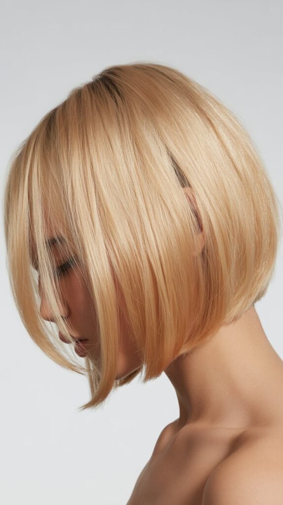  Sleek Champagne Blonde Lob