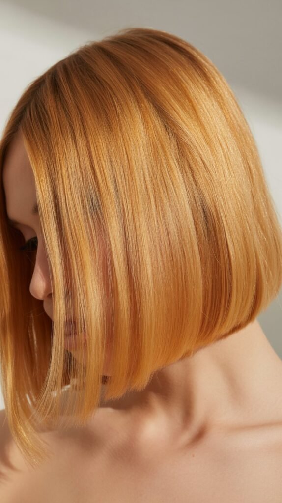 Sleek Honey Blonde Lob with Blunt Ends