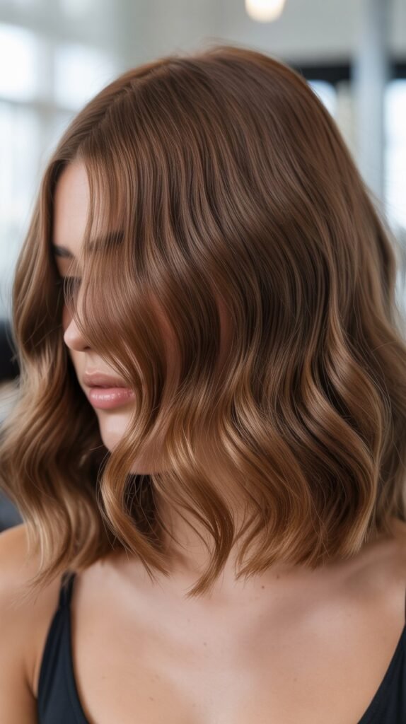 Wavy Lob With Curtain Fringe