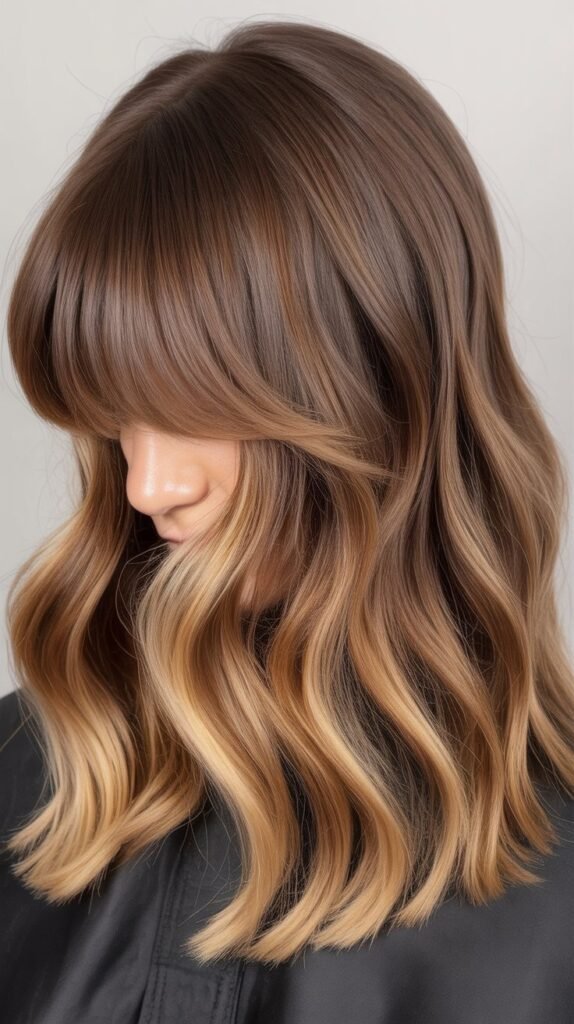 Balayage Medium Length with Curtain Bangs