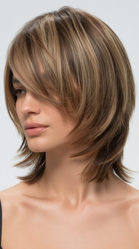  Choppy Side Bangs with Medium Layers