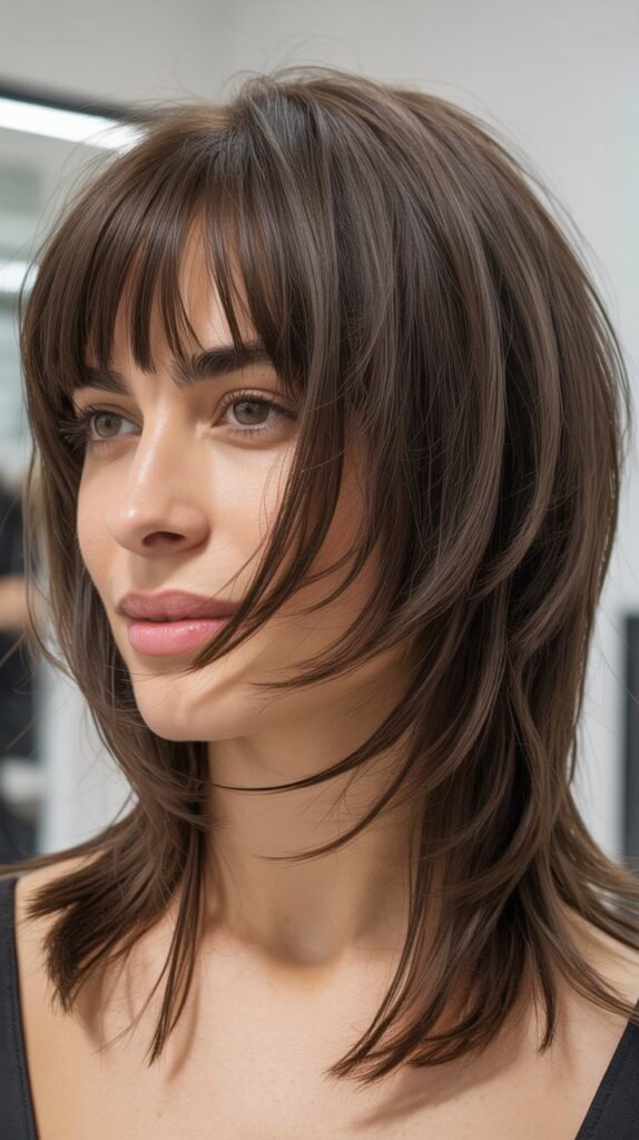 Medium Shaggy Layers With Piecey Straight-Across Bangs