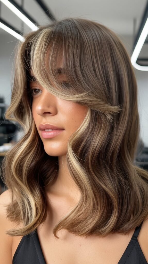 Curtain Bangs with Money Piece Highlights