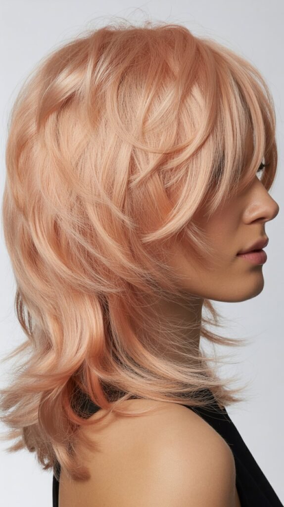 Choppy Fringe with Rose Gold Blonde Feathered Shag