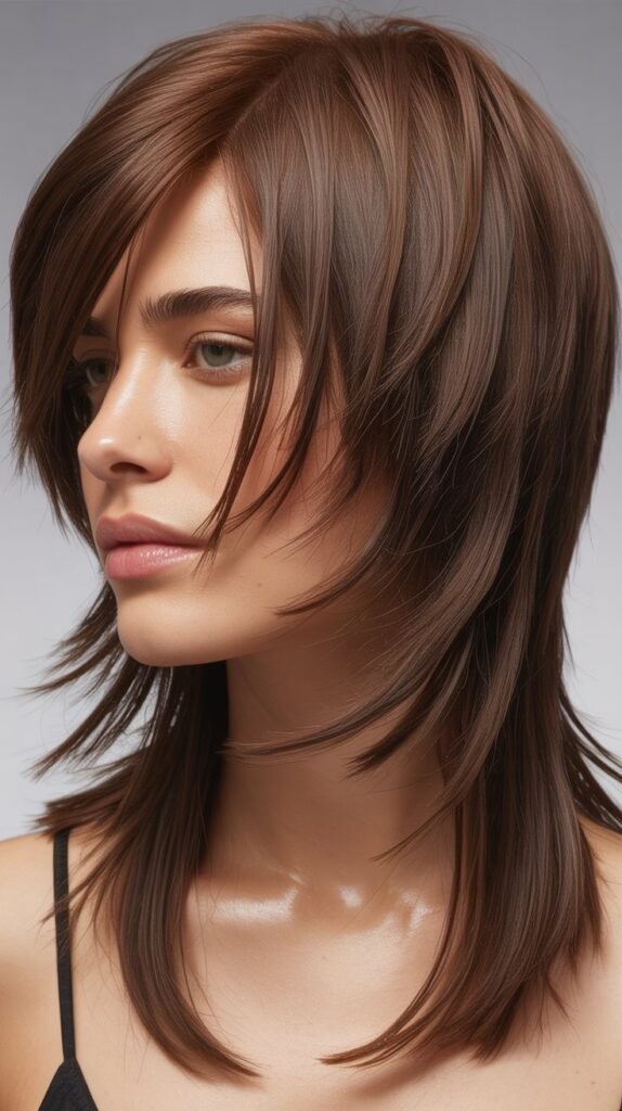 Razored Shag with Piecey Side Swept Bangs