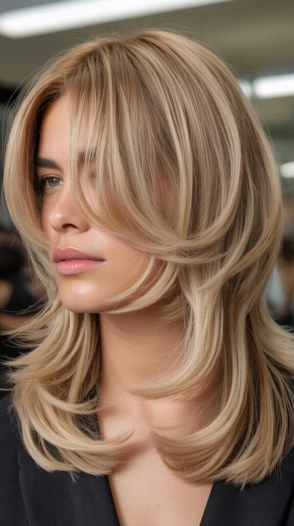 Dirty Blonde Lived-In Layers with Curtain Bangs