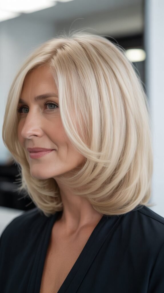  Long Bob with Platinum Blonde Color