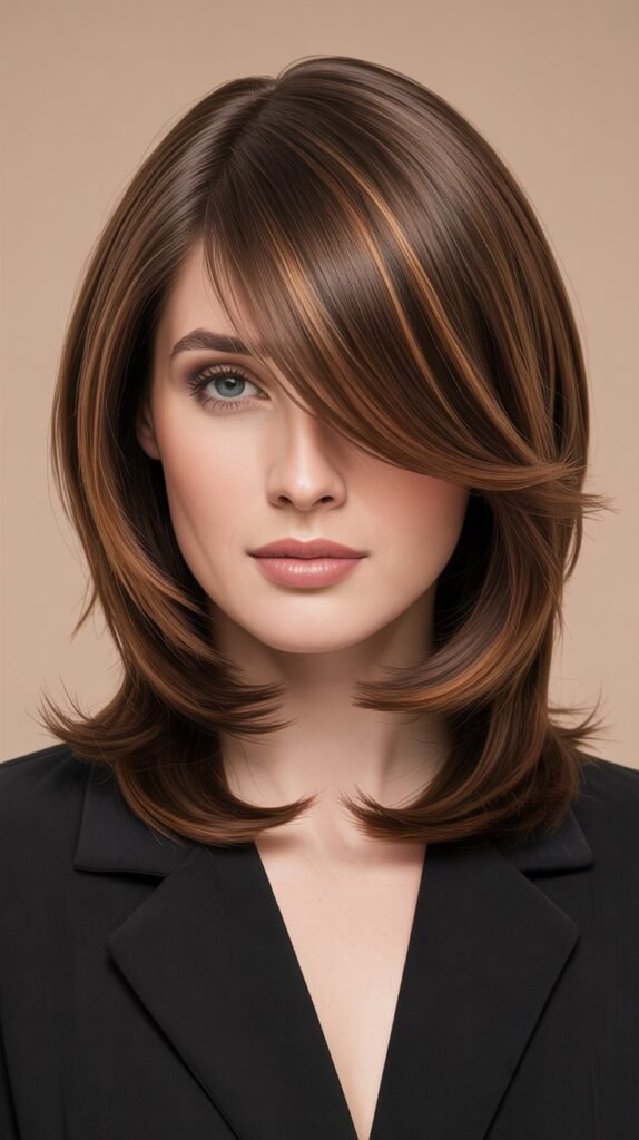 V-Cut Layers with Side-Parted Bangs
