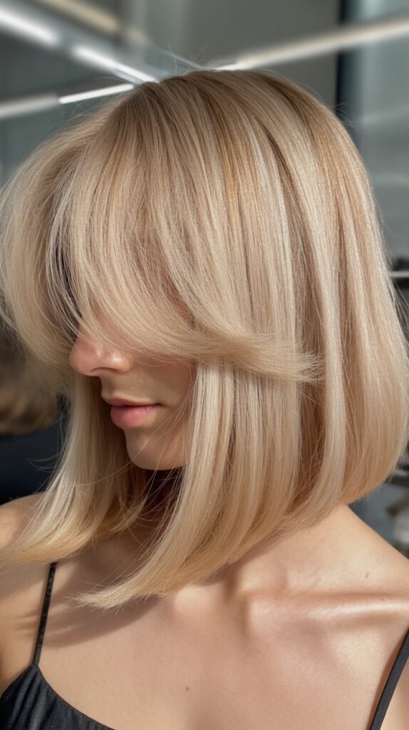 Sleek Lob with Parted Bangs