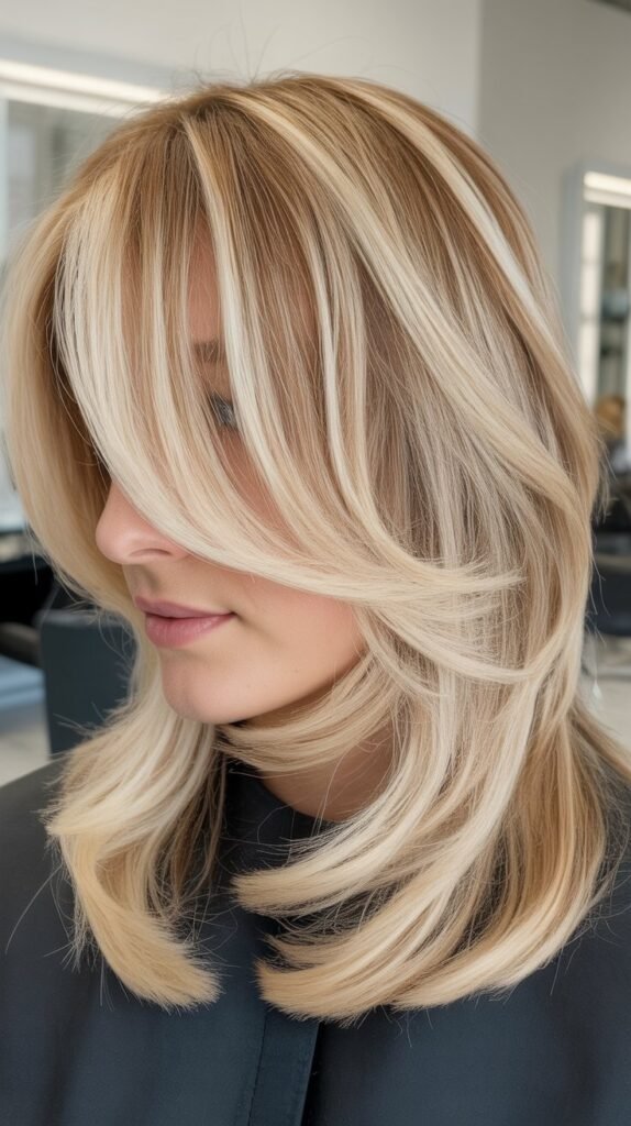 Layered Shoulder-Length Cut with Side-Swept Bangs