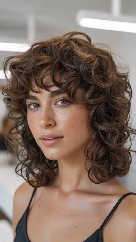 Medium Curly Hair With Curly Bangs