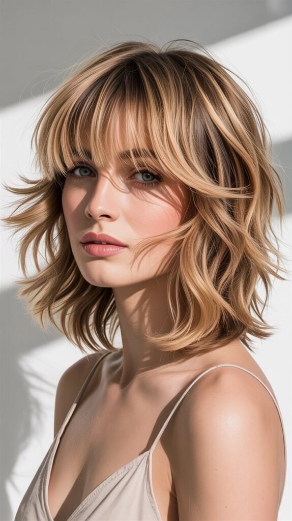 Beachy Shag with Sun-Kissed Bangs