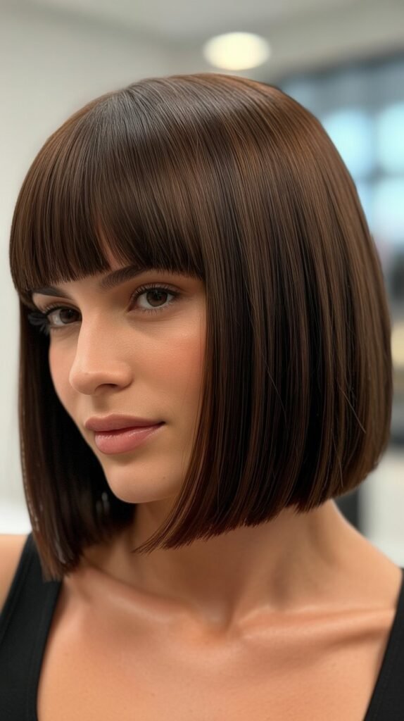 Blunt Medium Cut with Thick Bangs