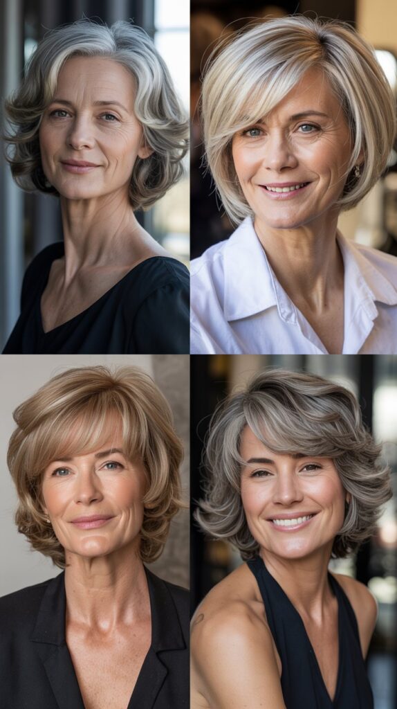 27 Must-Try Hairstyles for Women Over 60 with Fine Medium-Length Straight Hair 19 Stacked Bob with Modern Updates