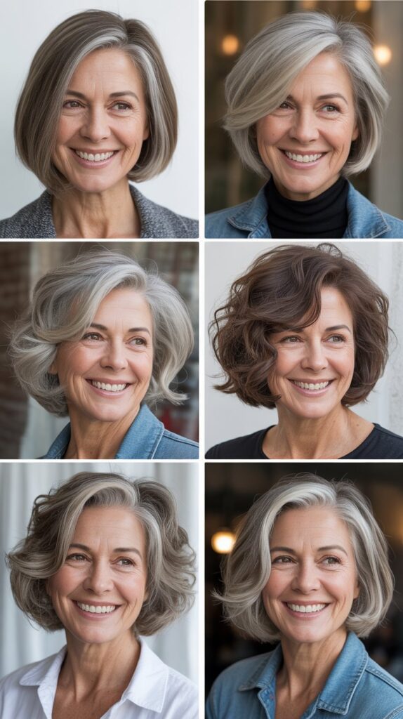 41 Modern Sassy Medium-Length Hairstyles for Older Women to Try Now 5 Asymmetrical Angled Bob