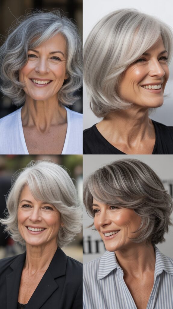 41 Modern Sassy Medium-Length Hairstyles for Older Women to Try Now 9 Choppy Midi Bob with Razored Ends