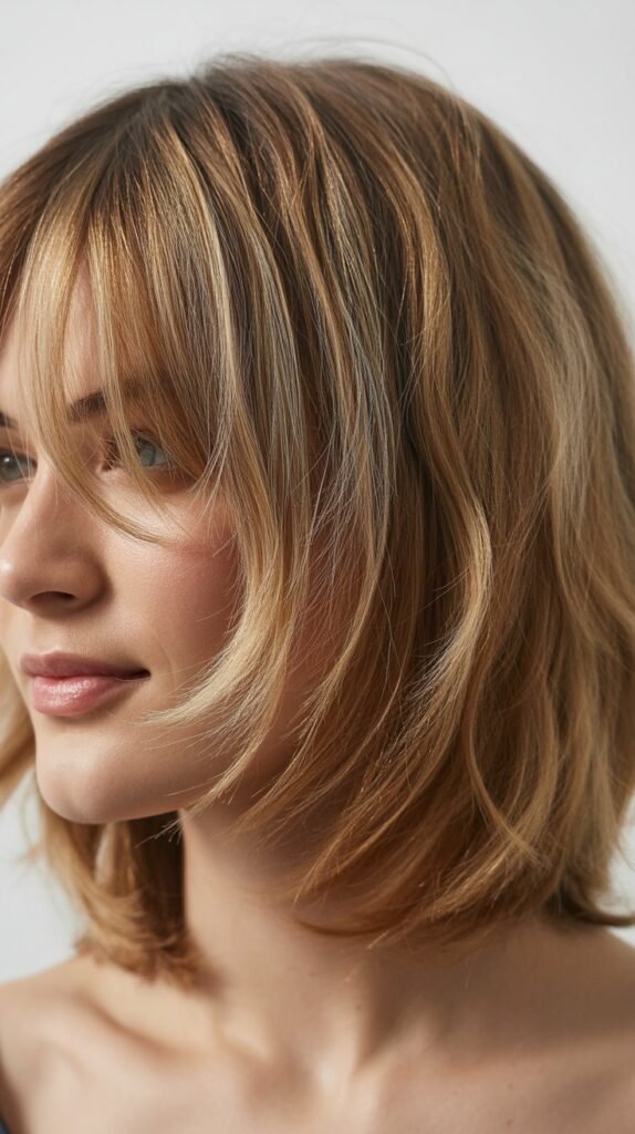 Layered Lob Shag With Wispy Curtain Bangs