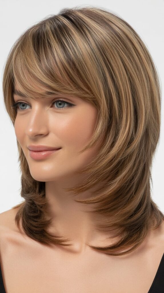 Swooped Bangs with Tapered Layers