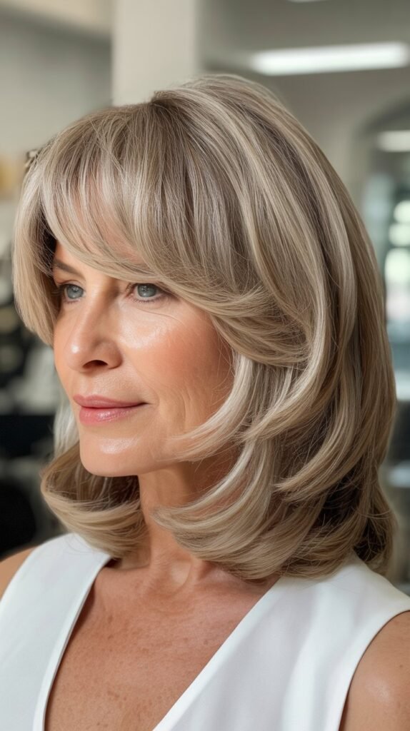 The Shoulder-Length Layered Bob with Side-Swept Bangs