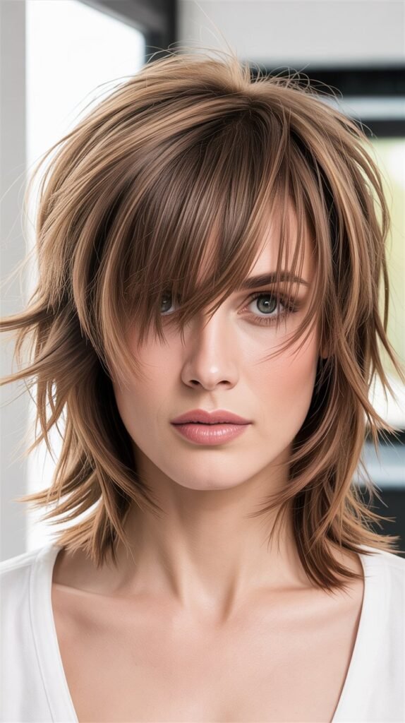 Choppy Shoulder Cut with Asymmetrical Bangs