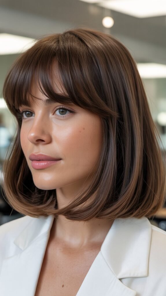 Medium Lob With Rounded Bangs
