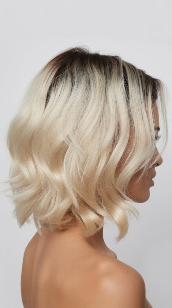 Textured Platinum Lob with Dark Roots