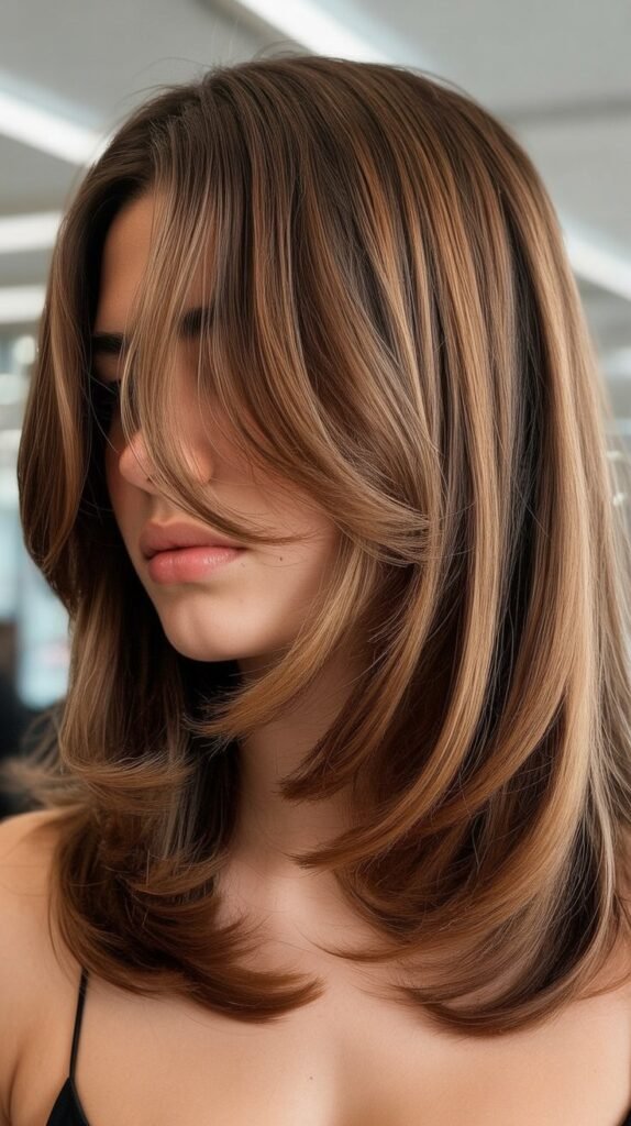 Medium Length with Swoopy Curtain Bangs