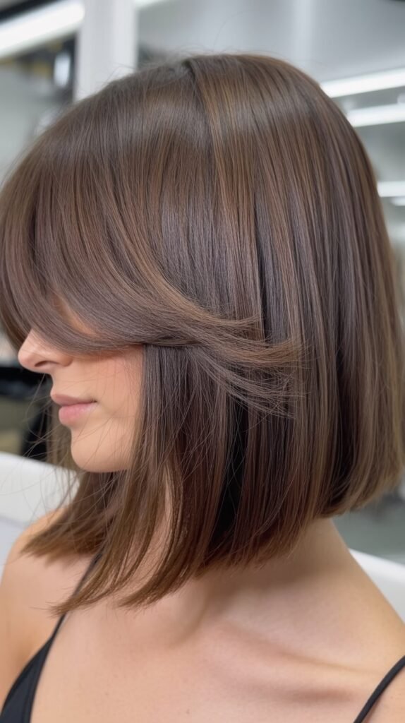 Graduated Lob with Choppy Bangs and Textured Ends
