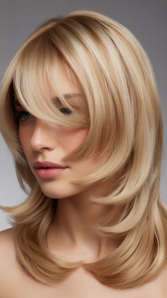 Linen Blonde Precision Layers with Curtain Bangs