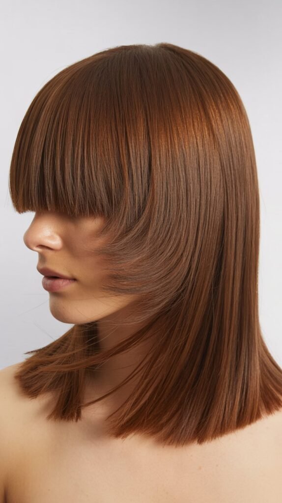 Textured Collarbone Cut with Blunt Side Bangs