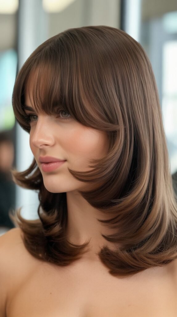 Shoulder-Length Cut with Full Curtain Bangs