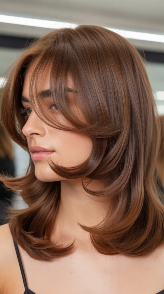  Face-Framing Layers with Curtain Bangs