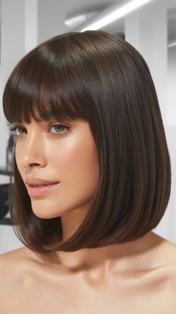 Sleek Medium Bob With Straight-Across Bangs
