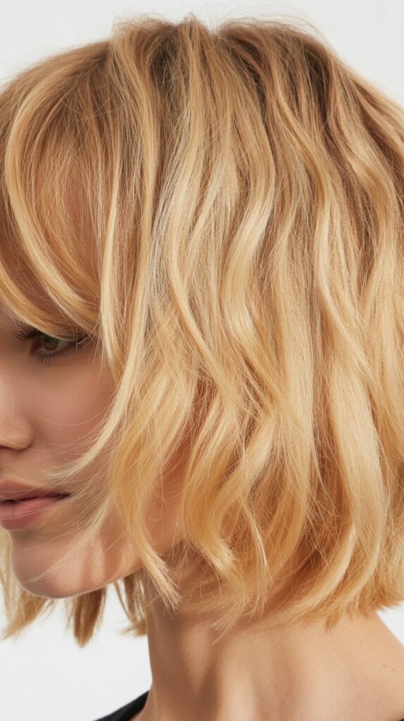 . Shaggy Blonde Lob with Fringe