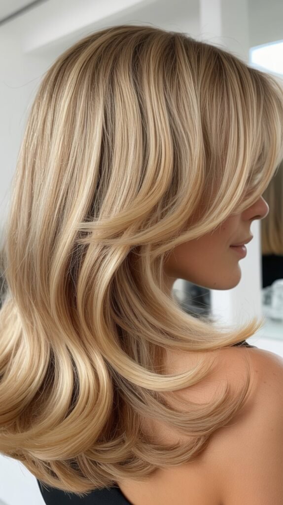 Layered Waves with Swooped Bangs