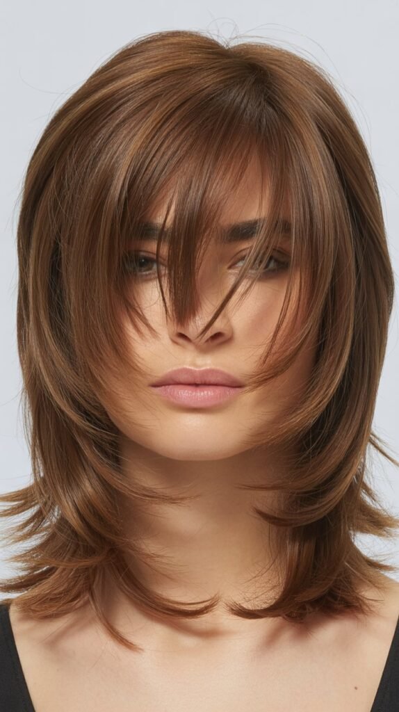 Layered Shag with Curtain Bangs for Versatility