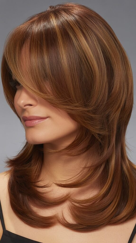 Blunt-Cut Layers with Long Side-Swept Bangs