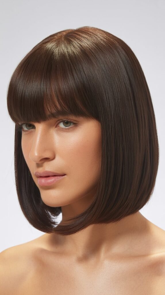 Sleek Straight Medium Bob with Curtain Bangs