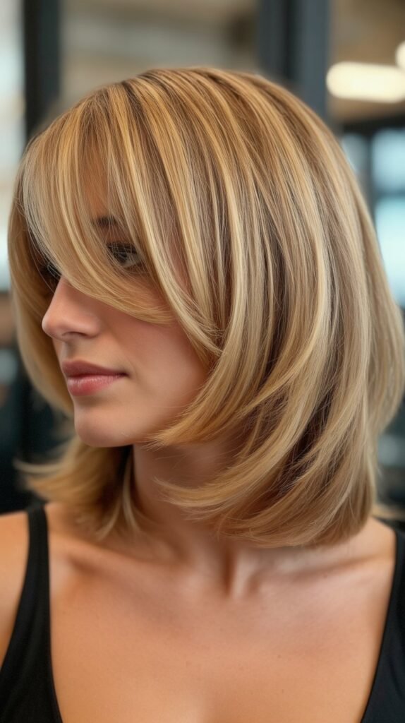 Classic Layered Lob with Side-Swept Bangs