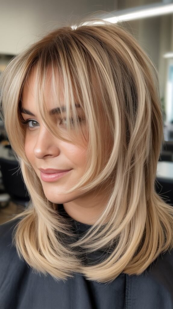 Piecey Bangs with Sandy Blonde Slide-Cut Layers