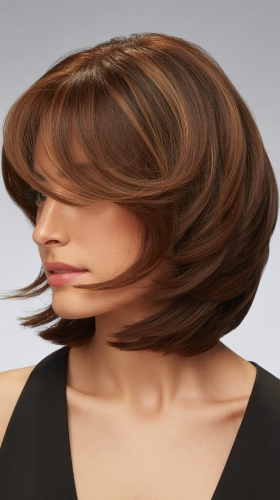 Stacked Layers Bob with Side Part Bangs
