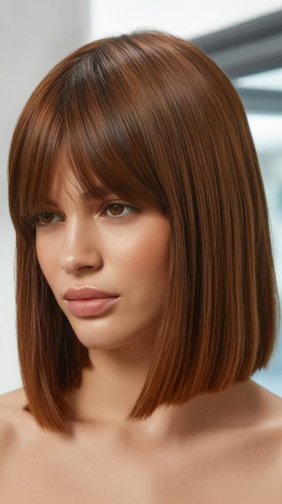 Blunt Cut Lob with Wispy Curtain Bangs