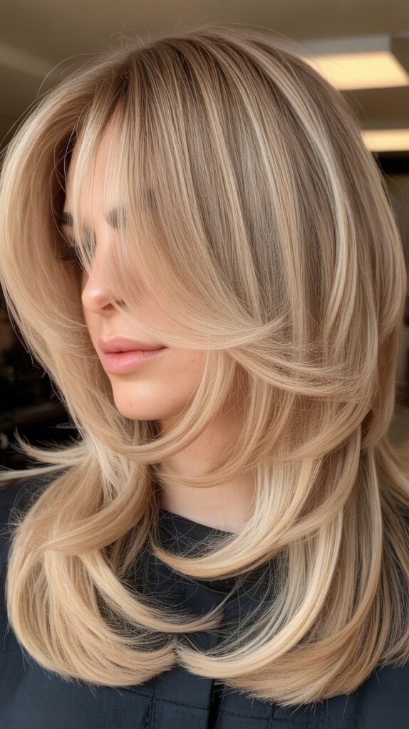 Peek-a-Boo Bangs with Beige Blonde Disconnected Layers