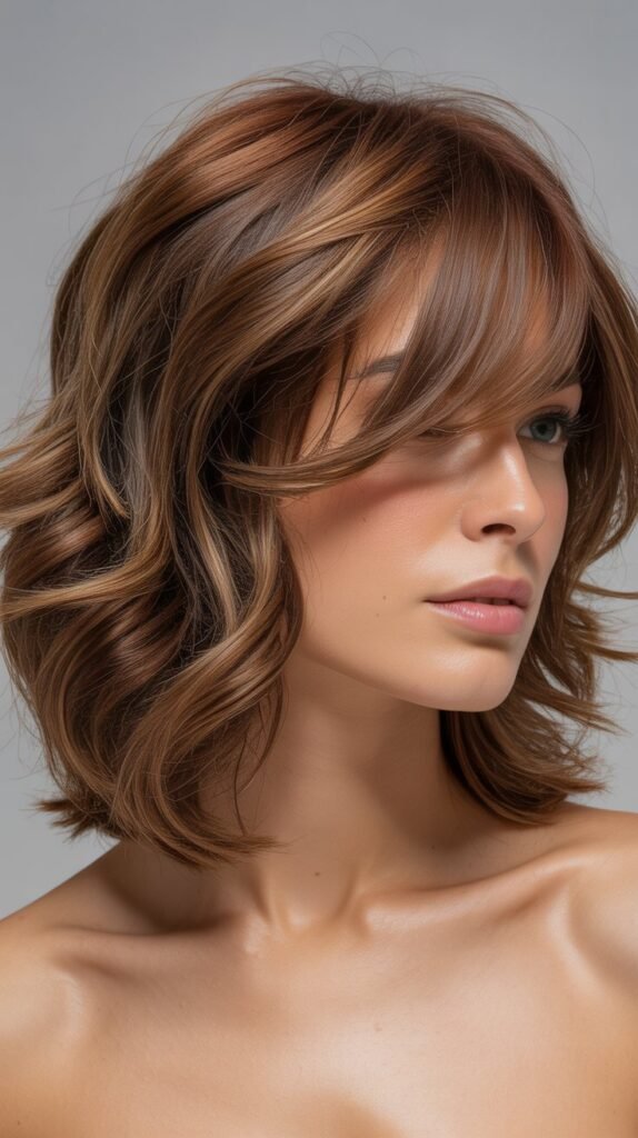 Wavy Shag with Side-Swept Bangs