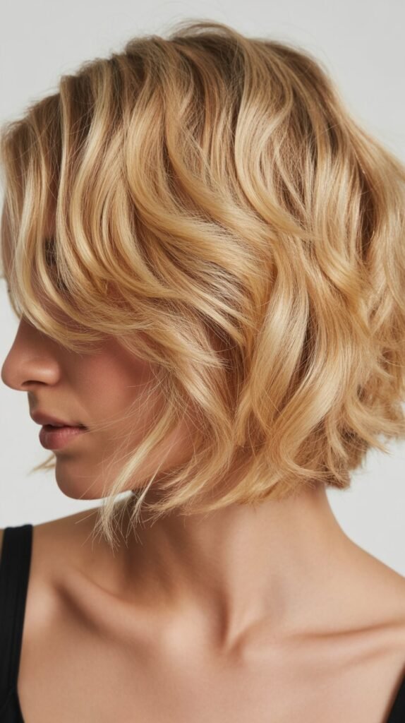  Textured Beachy Blonde Lob with Side Sweep