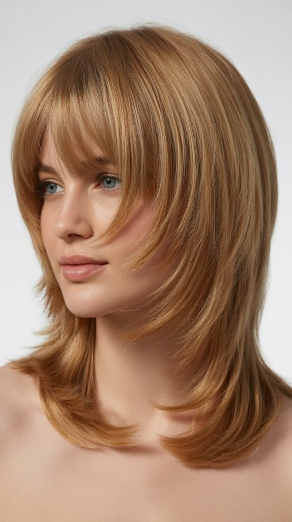  Feathered Bangs with Mid-Length Layers