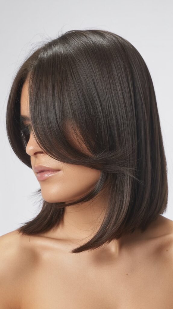 Blunt Cut with Internal Layers and Curtain Side Bangs